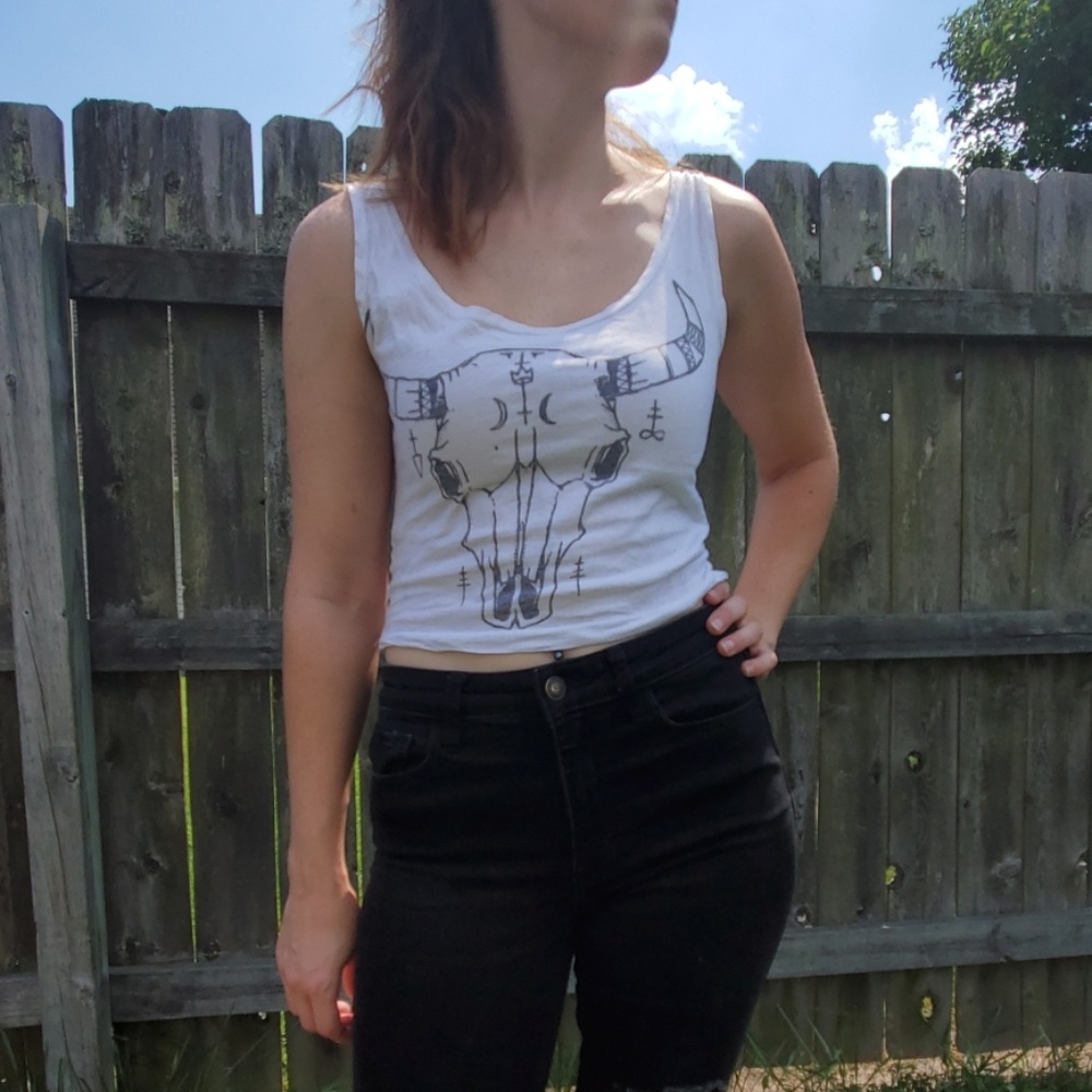 White Cow Skull Crop Top